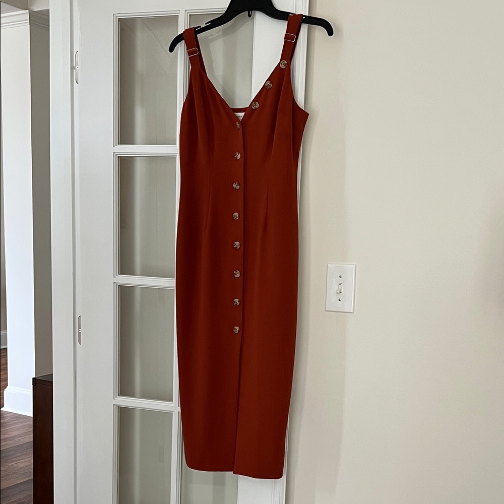 Song of Style Rust Button-Front Midi Dress